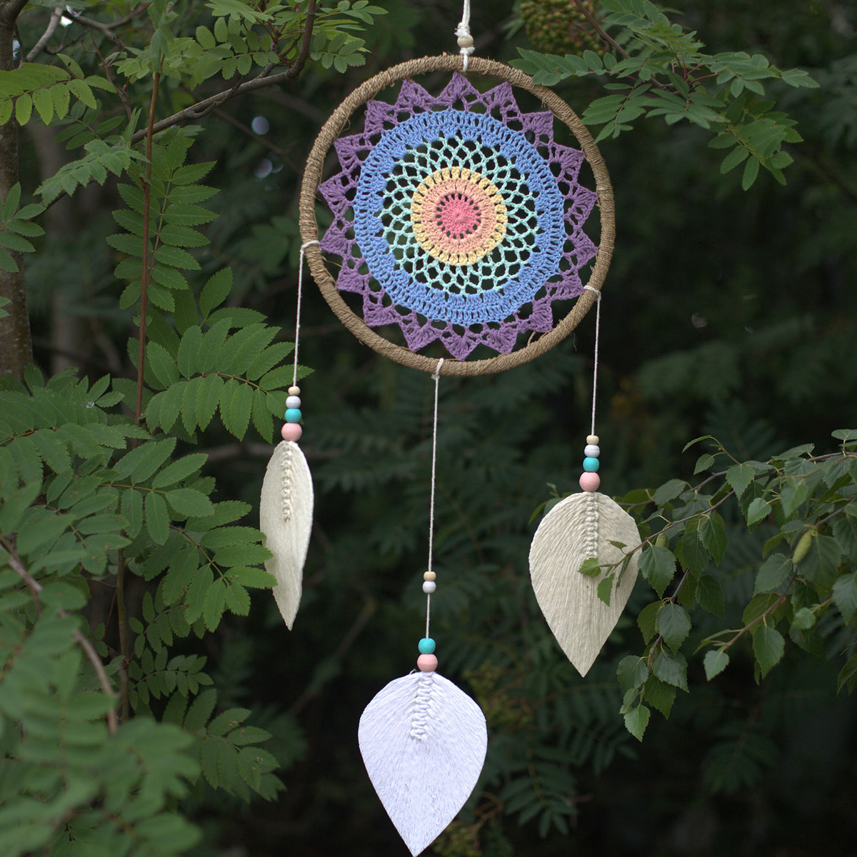 Natural Vegan Friendly Multi-coloured Dreamcatcher (Large)