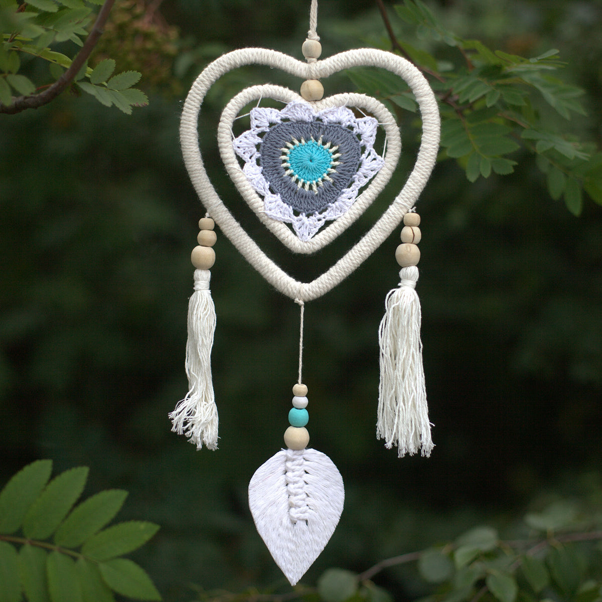 Natural Vegan Friendly Blue Heart Dreamcatcher (Medium)