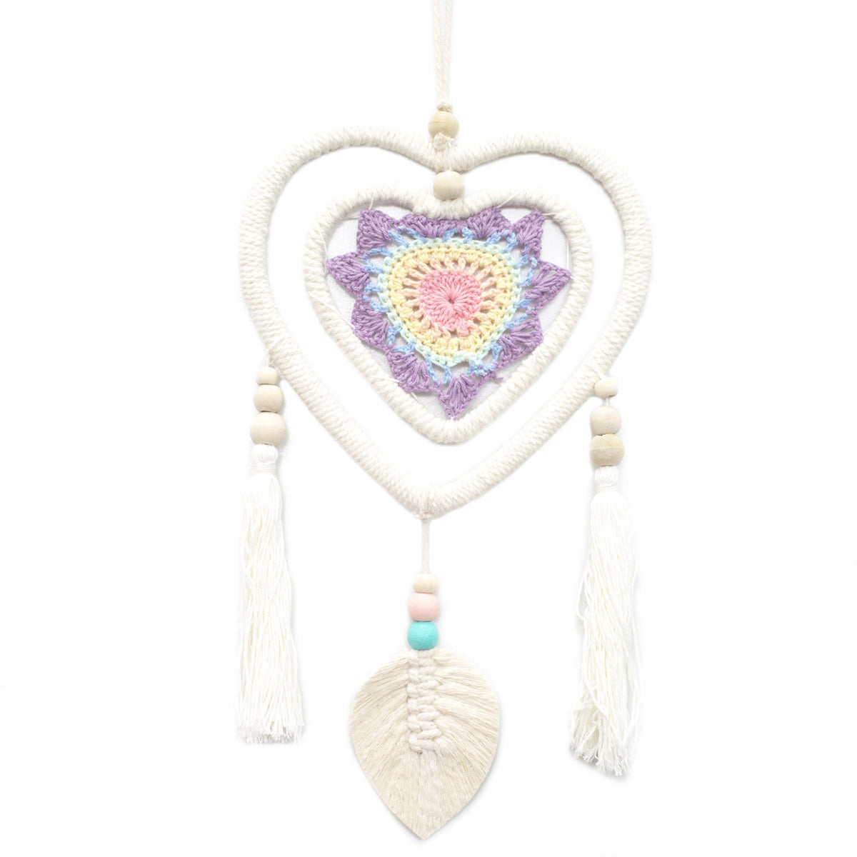 Natural Vegan Friendly Multi-coloured Heart Dreamcatcher (Medium)