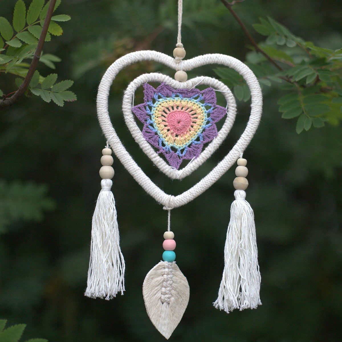 Natural Vegan Friendly Multi-coloured Heart Dreamcatcher (Medium)