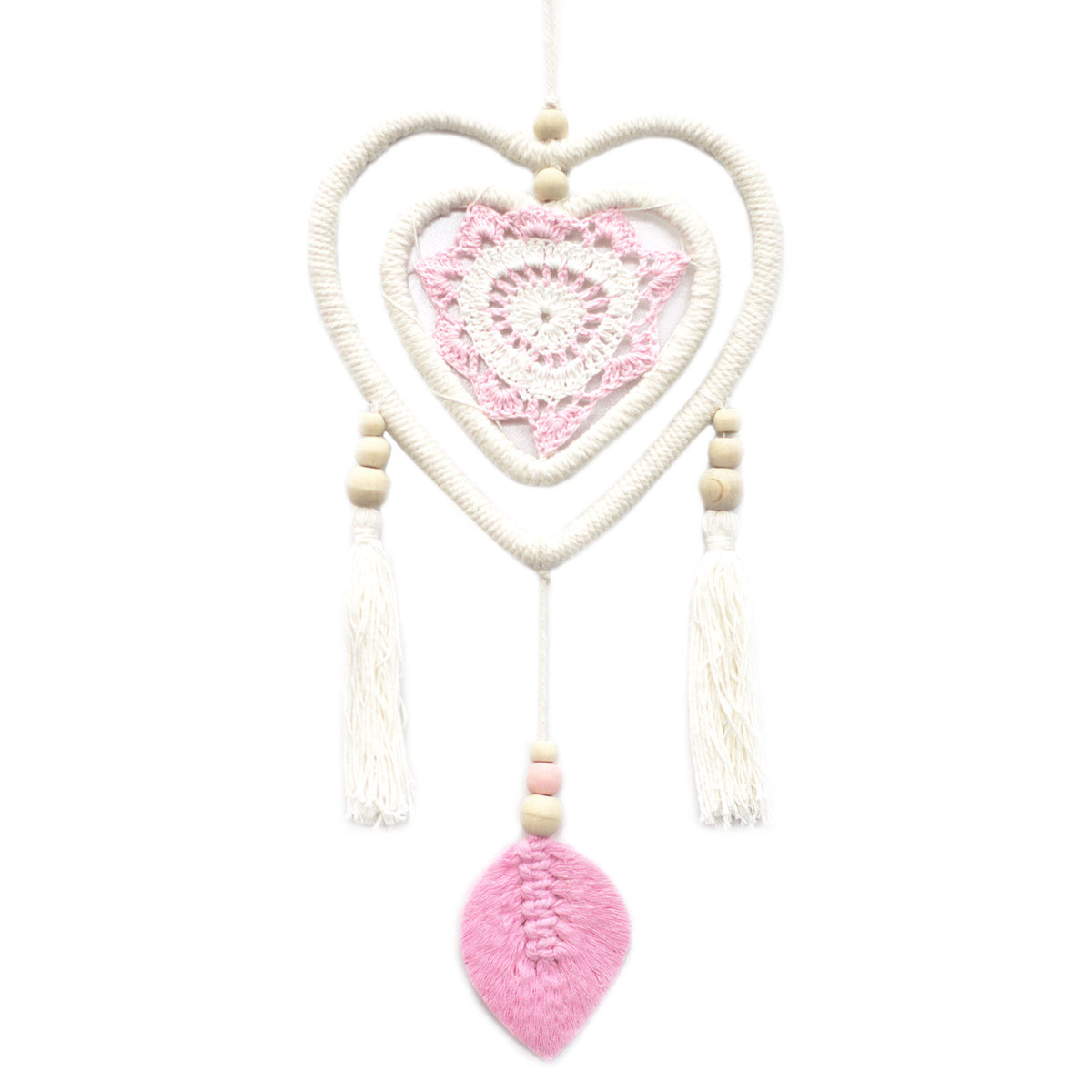 Natural Vegan Friendly Pink Heart Dreamcatcher (Medium)