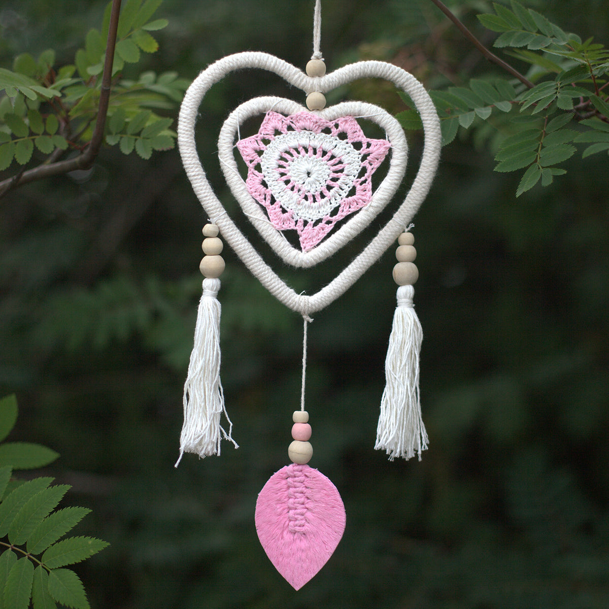 Natural Vegan Friendly Pink Heart Dreamcatcher (Medium)