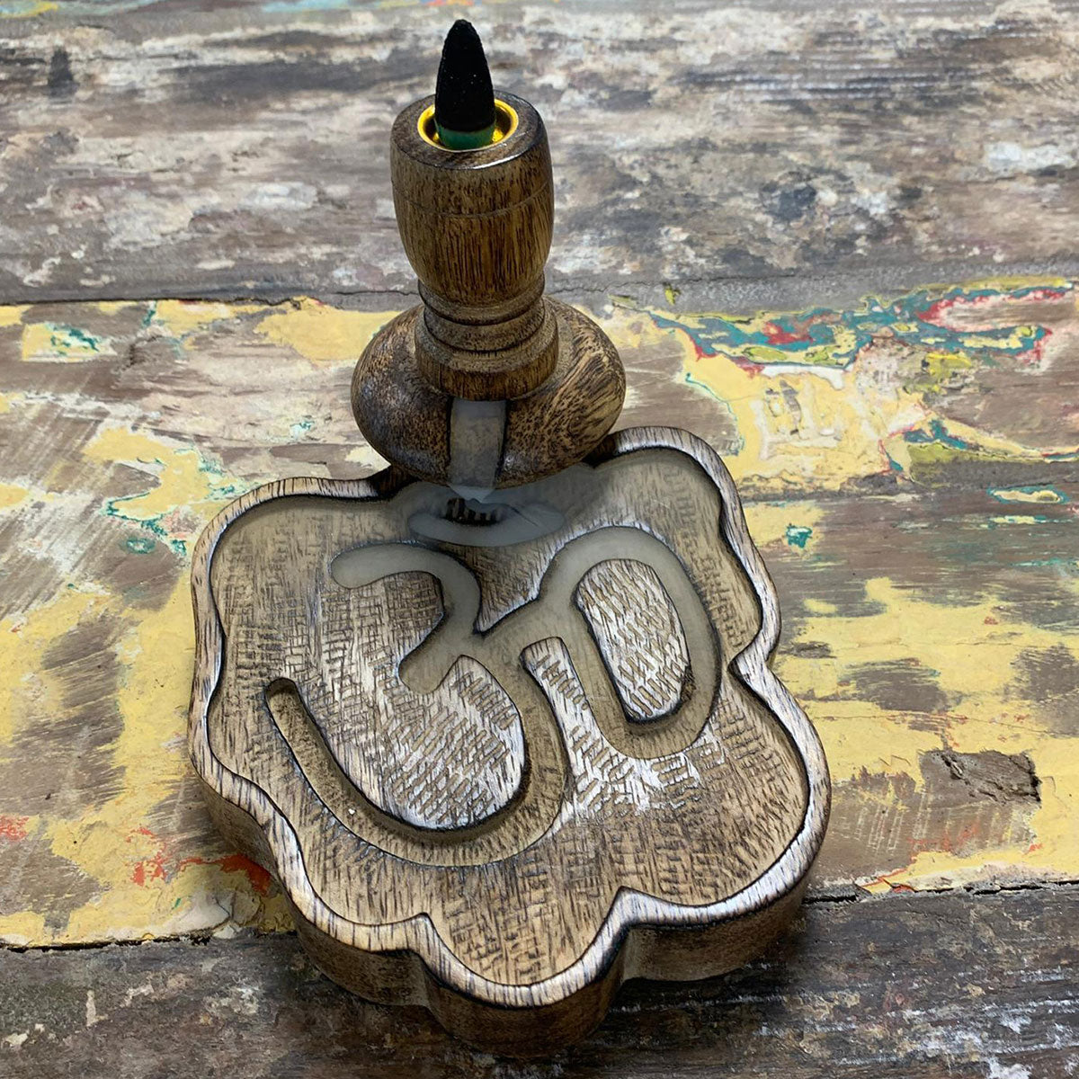 wooden backflow incense burner