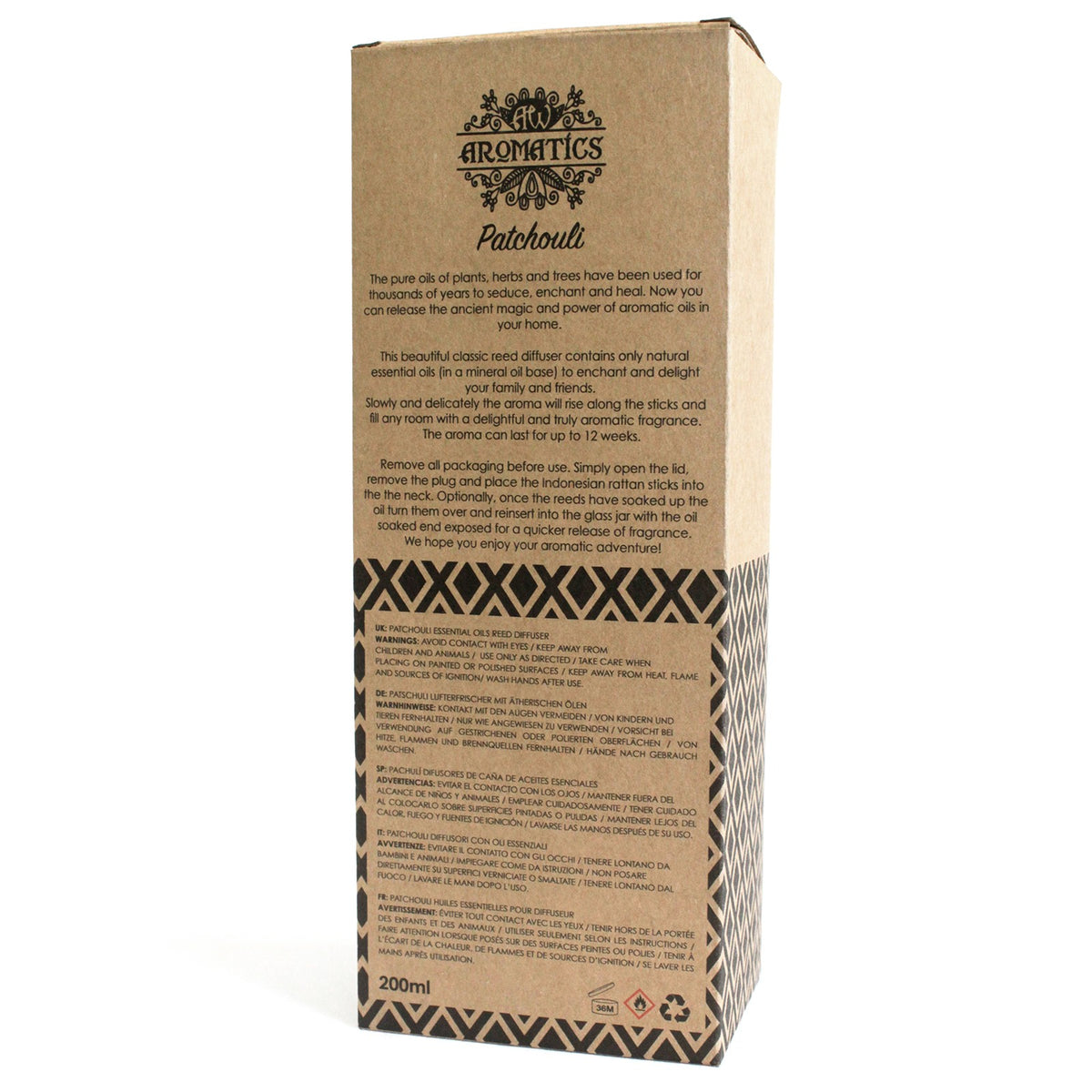 Patchouli Essential Oil 200ml Reed Diffuser
