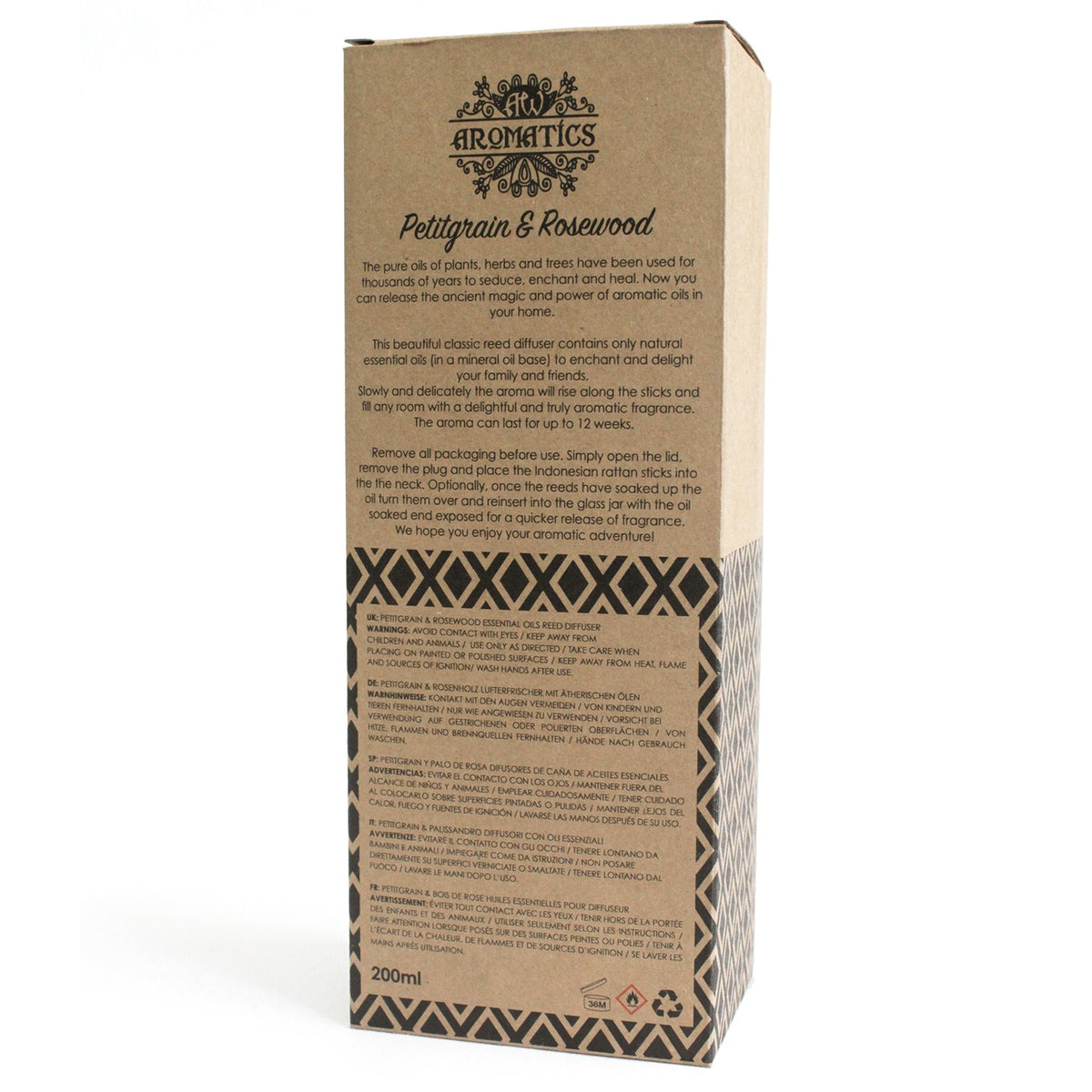 Petitgrain & Rosewood Essential Oil 200ml Reed Diffuser