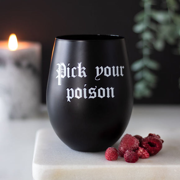 Pick Your Poison Black Stemless Wine Glass