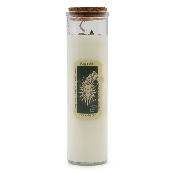 Prosperity Spell Candle with Tiger's Eye & Green Aventurine