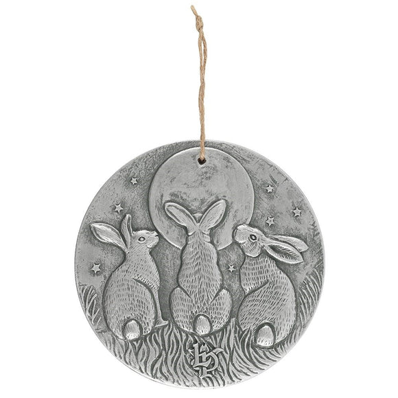 Silver Terracotta Moon Gazing Hares Wall Plaque