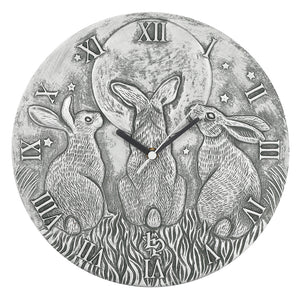 Silver Terracotta Moon Gazing Hares Clock