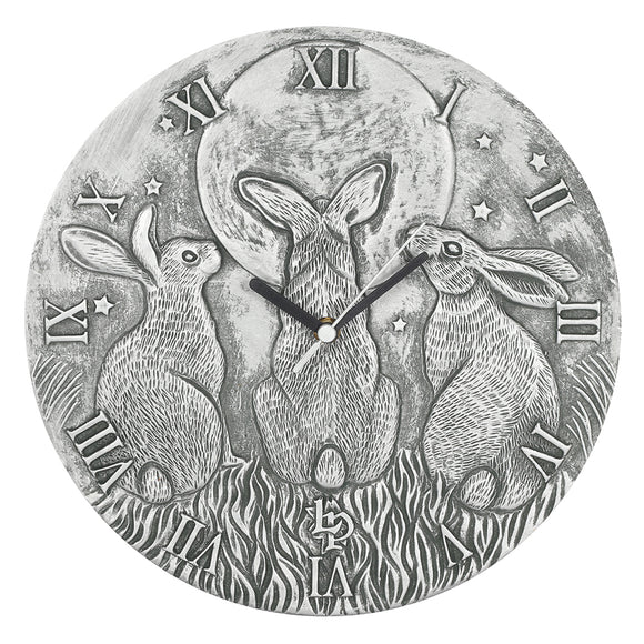 Silver Terracotta Moon Gazing Hares Clock