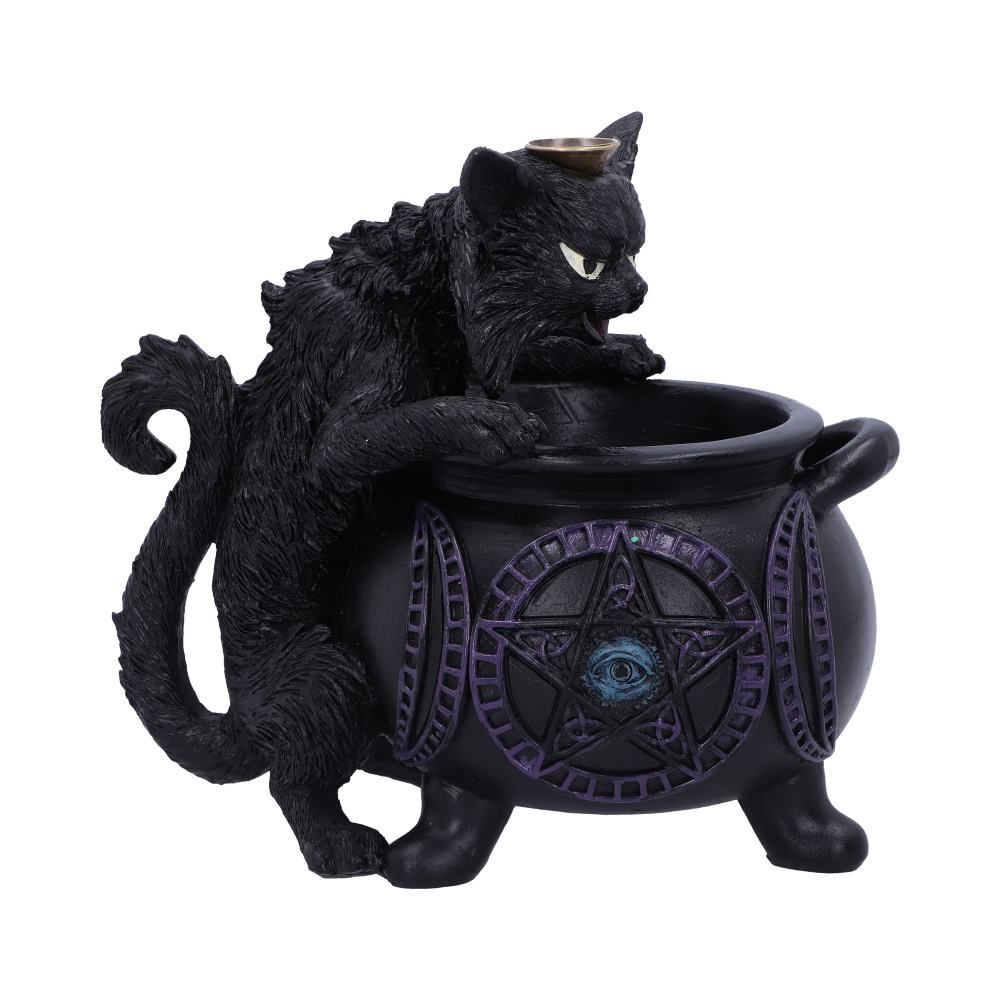 Black cat cauldron backflow incense cone burner