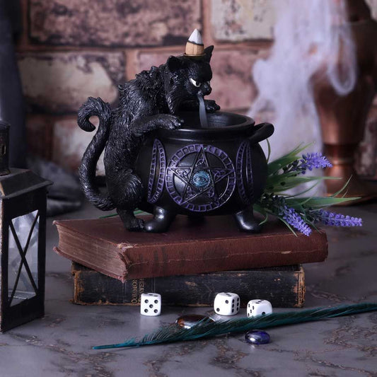 Spite's Cauldron Black Cat Backflow Incense Burner by Nemesis Now