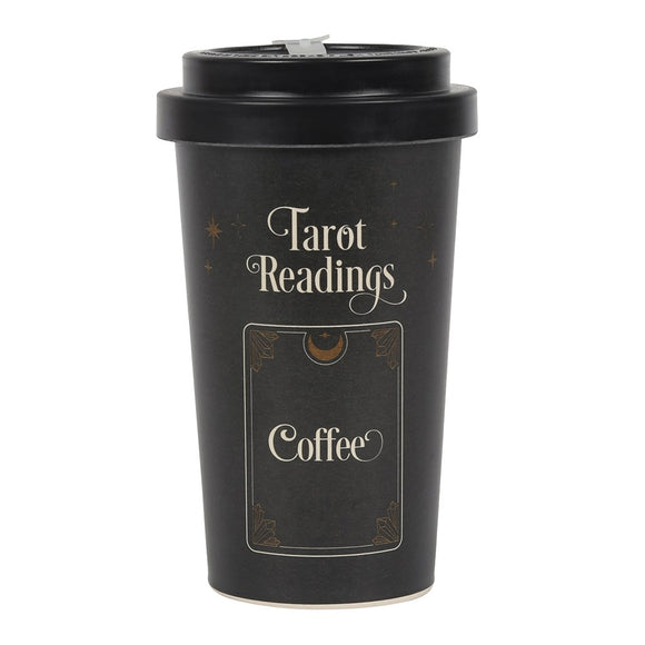Black Tarot Readings Bamboo Eco Travel Mug, reusable coffee cup with lid