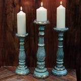 Turquoise & Gold Wooden Candlesticks