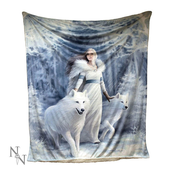 Winter Guardians Anne Stokes White Wolf Blanket Throw