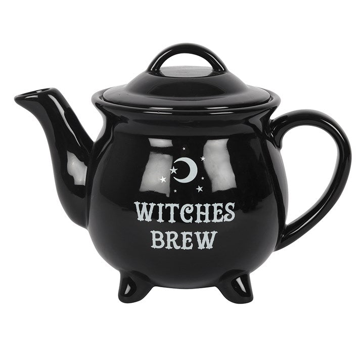 Black witches brew cauldron shaped teapot