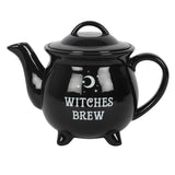 Black witches brew cauldron shaped teapot