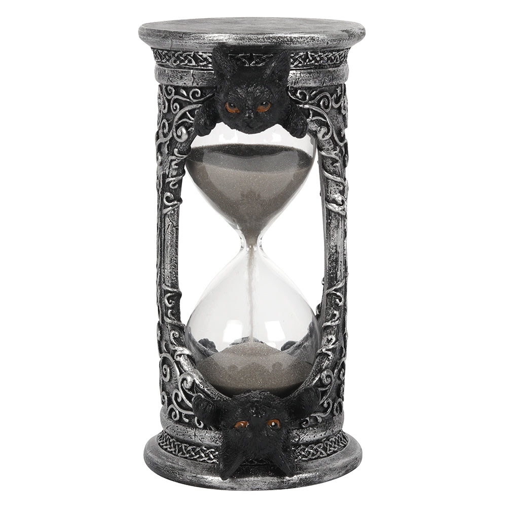 black cat silver hourglass timer