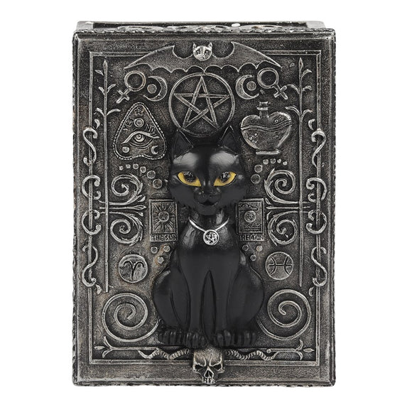 gothic black cat trinket box