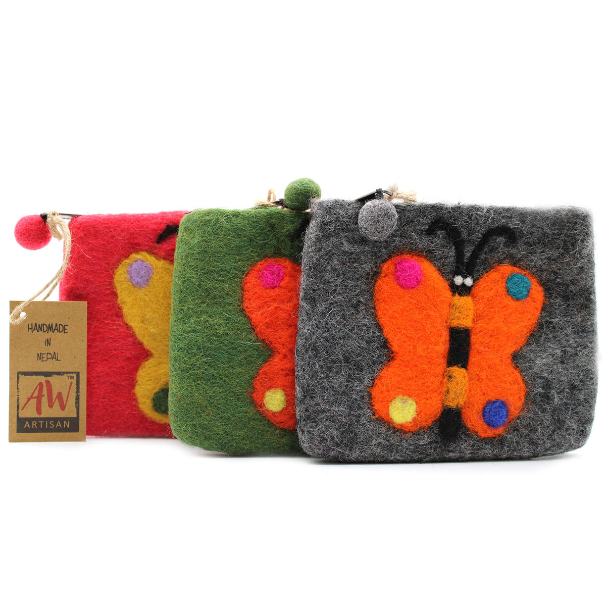 Handmade felt butterfly purse