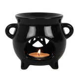 black witch's cauldron shaped oil burner, pentagram wax warmer