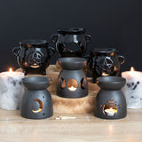 black witch's cauldron shaped oil burner, pentagram wax warmer