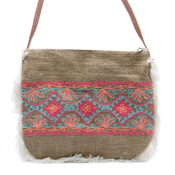 Flower Embroidered Fringe Bag