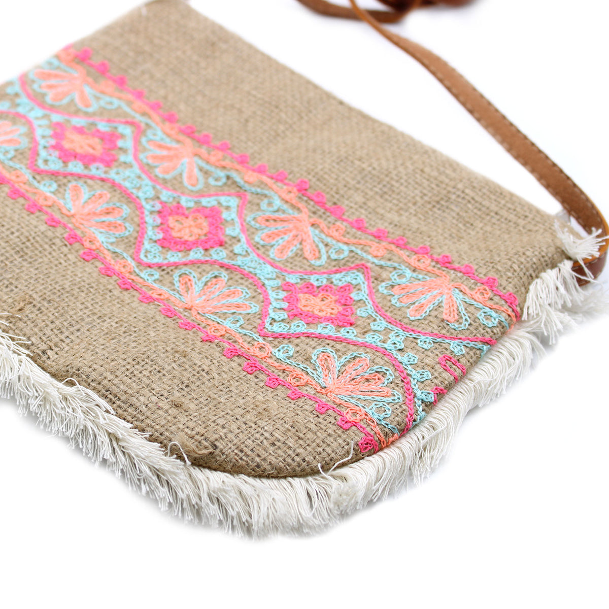 hippy Flower Embroidered Fringe Bag