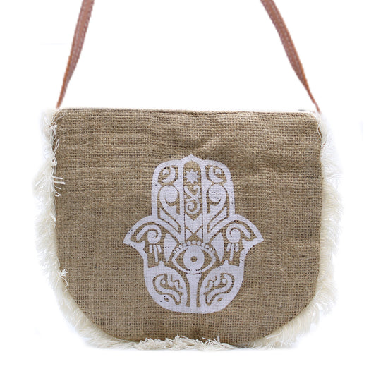Natural jute Hamsa fringe shoulder bag