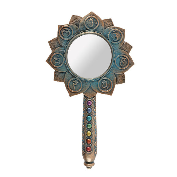 Lotus Flower Hand Mirror, Bronze Effect, 7 Chakra Stones