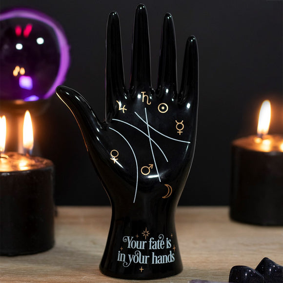 black palm reading hand ornament, astrology symbols