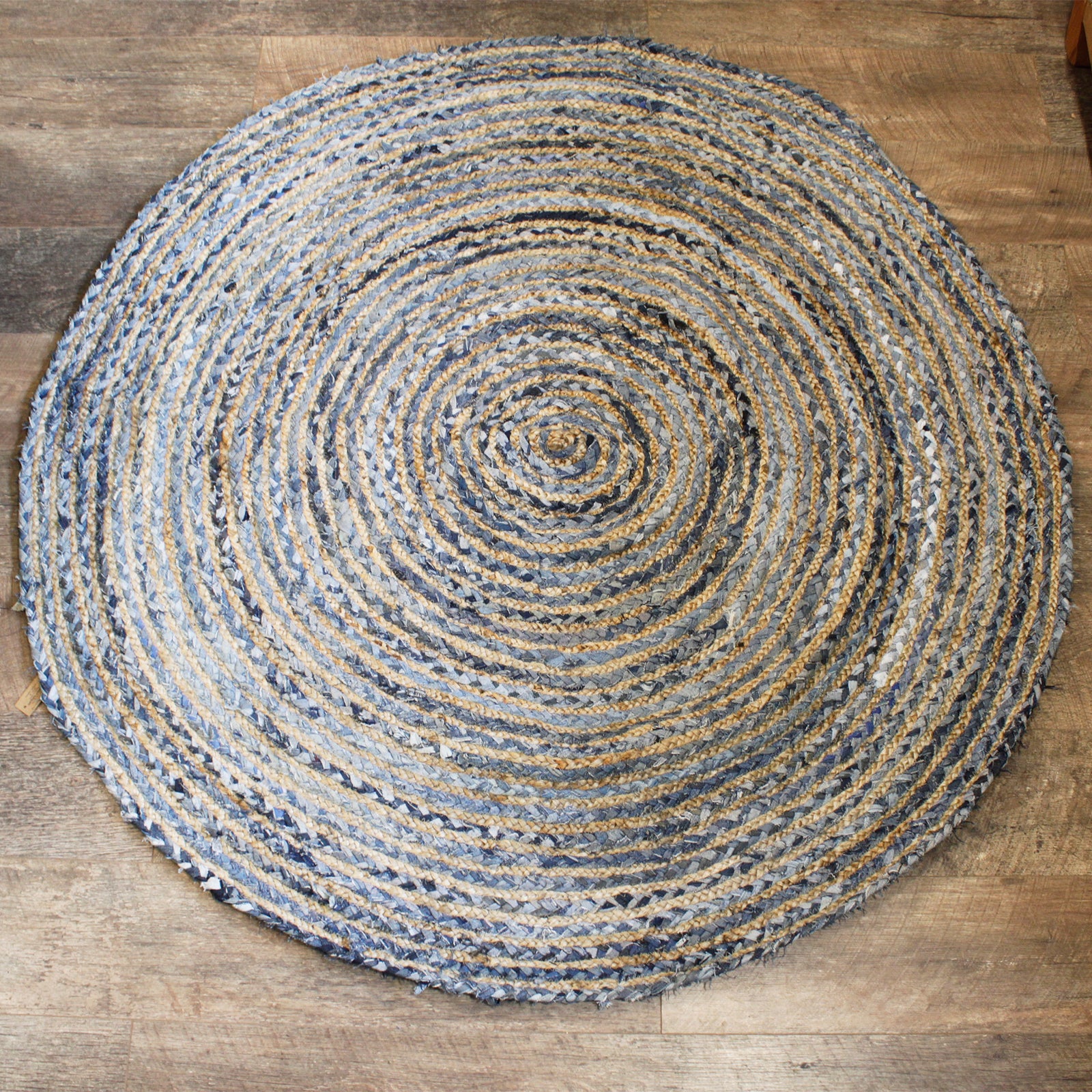 Round Rug Jute & Denim Mix Handmade Area Rug Rustic Look Living Room Carpet  | eBay