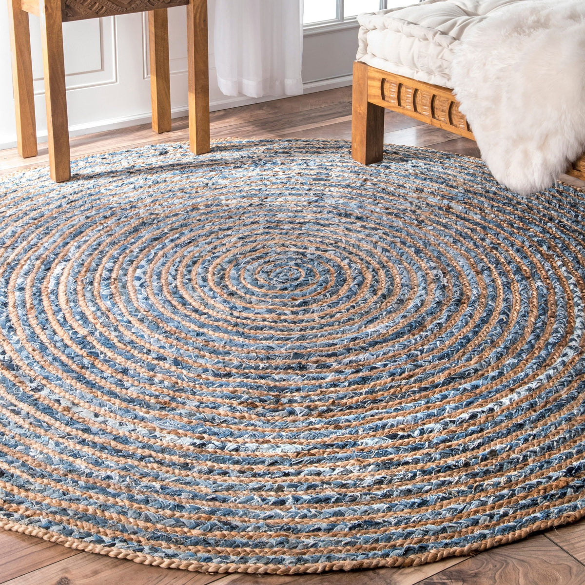 Recycled Denim & Jute Round Rug