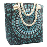 blue mandala shopping bag with rope handles