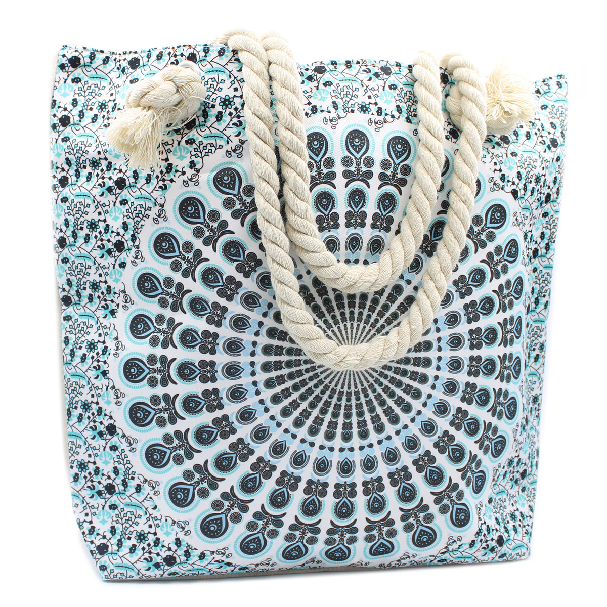 light blue mandala beach bag
