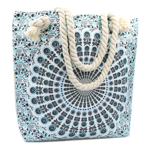 light blue mandala beach bag
