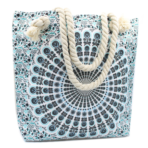 light blue mandala beach bag
