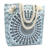 light blue mandala beach bag