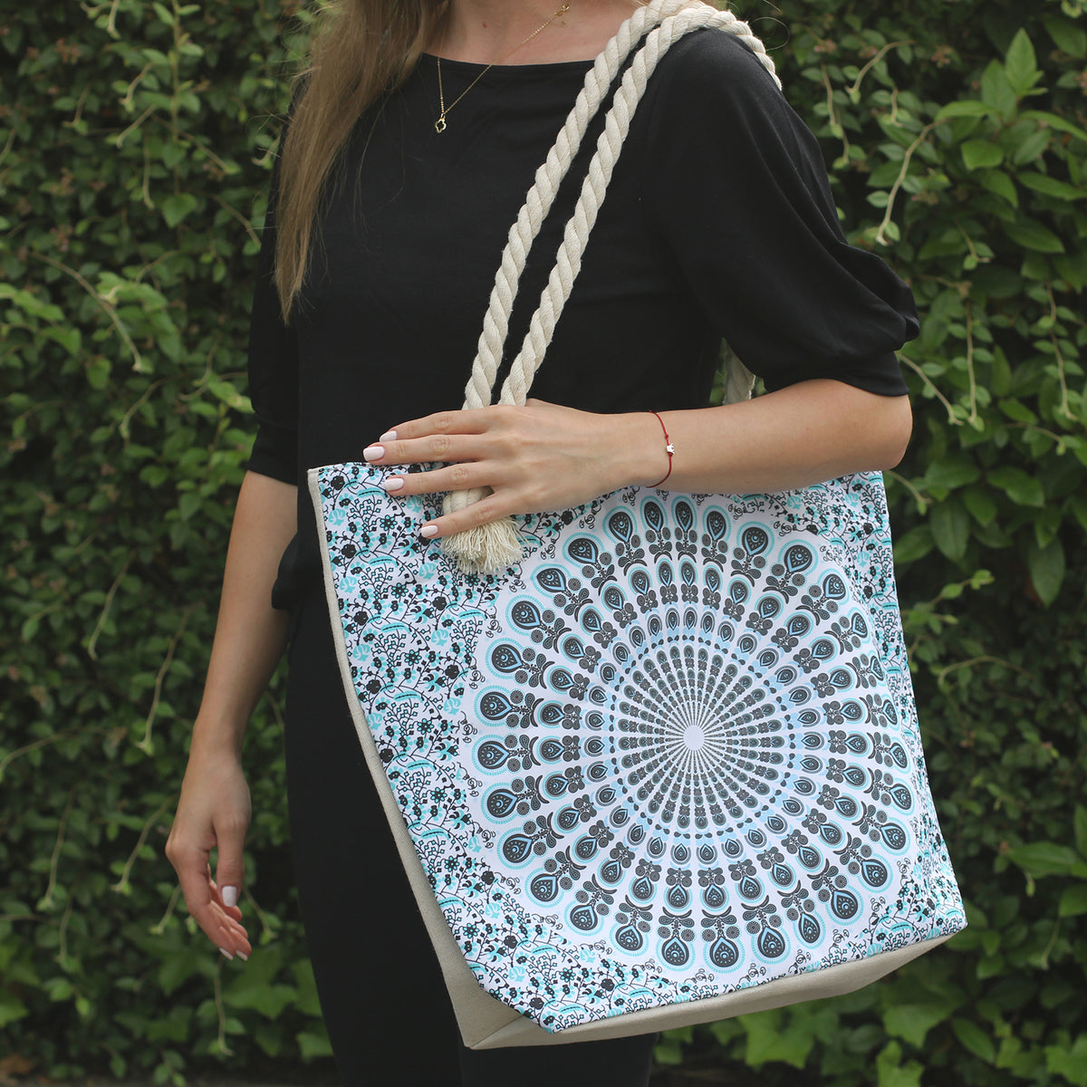 light blue mandala shopping bag