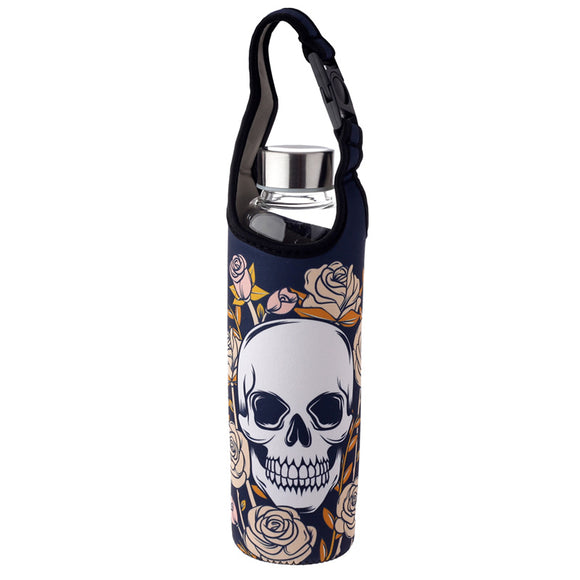 Skulls & Roses Glass Bottle & Holder