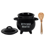 Witches Broth Black cauldron shaped soup bowl with spoon